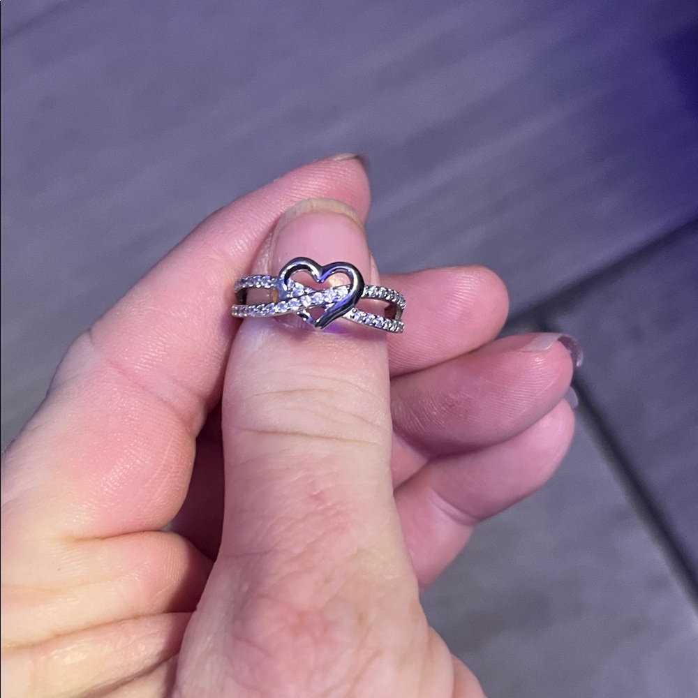 Elegant Silver Heart Ring with Crystals